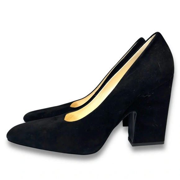 Celine Paris Black Suede Square Toe Chunky Heel Pumps Size 40 - Picture 1 of 13